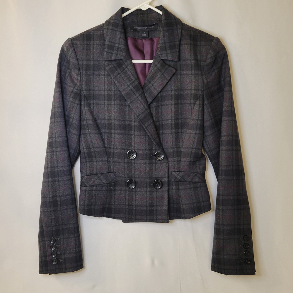Express Black and Gray Plaid Women's Blazer
